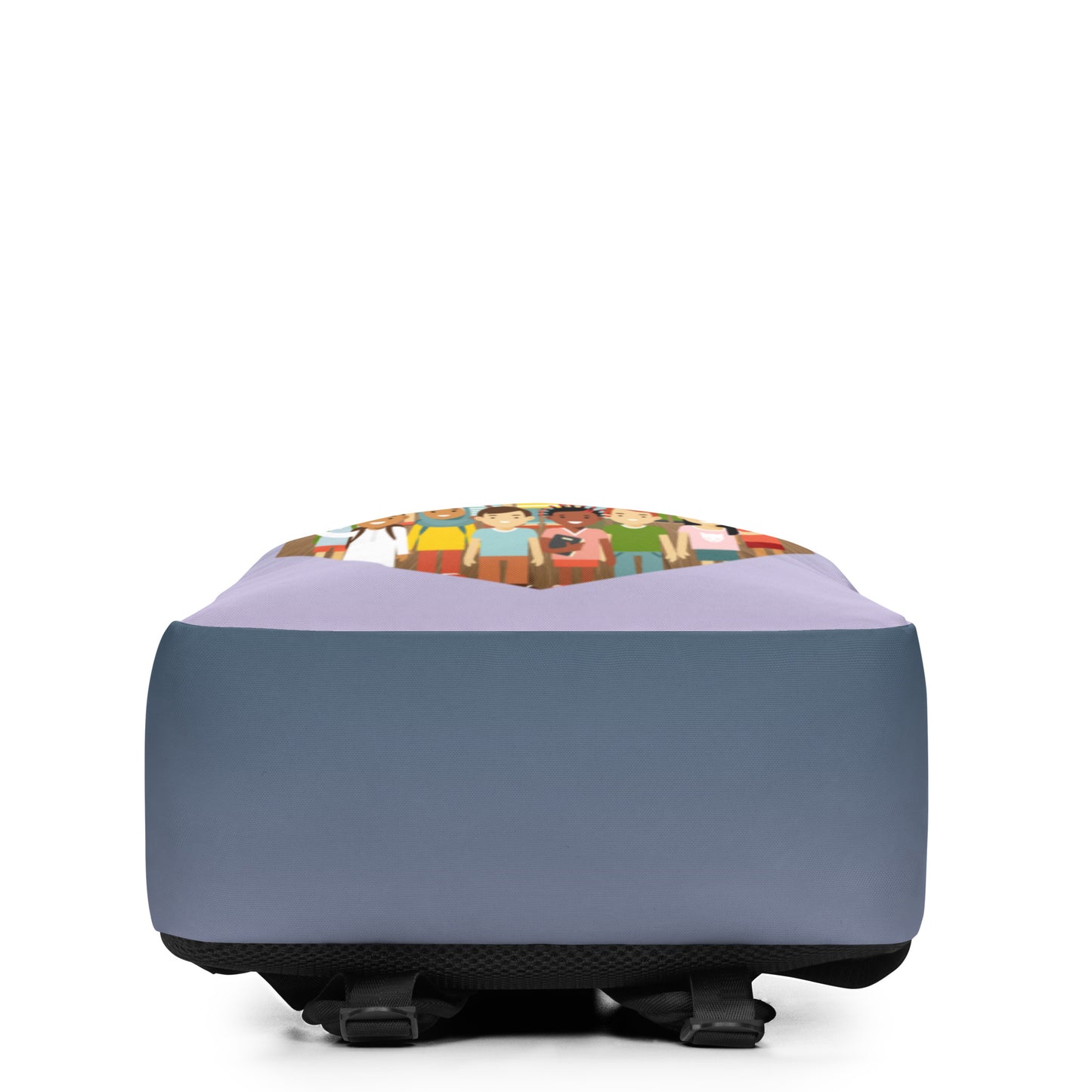Classroom backpack with colorful student illustration, water-resistant material, spacious compartments