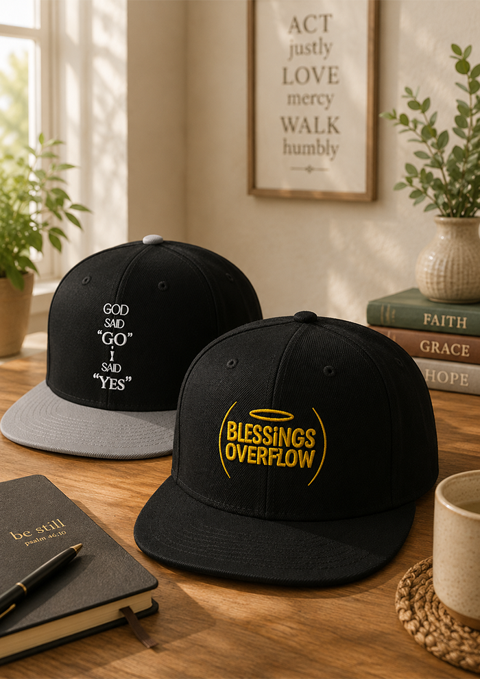Stylish embroidered Halos Snapback caps in bold, faithful designs.