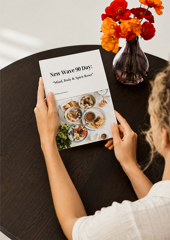 Woman holding uplifting eBook titled 7 Scriptures for Confidence & Purpose